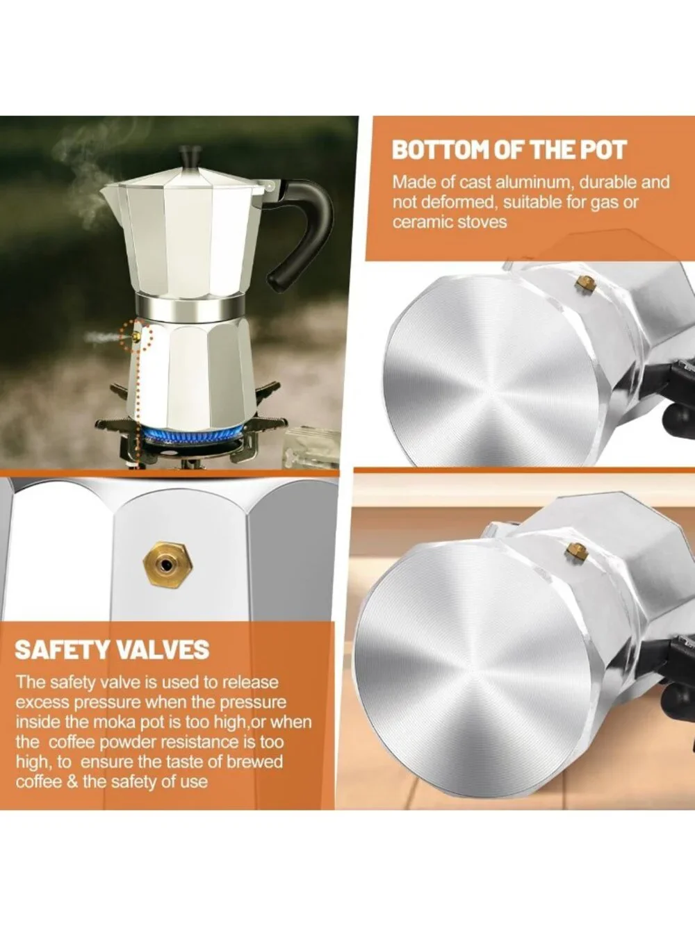 9-Cup Aluminum Stovetop Espresso Maker - Classic Moka Pot for Home & Camping